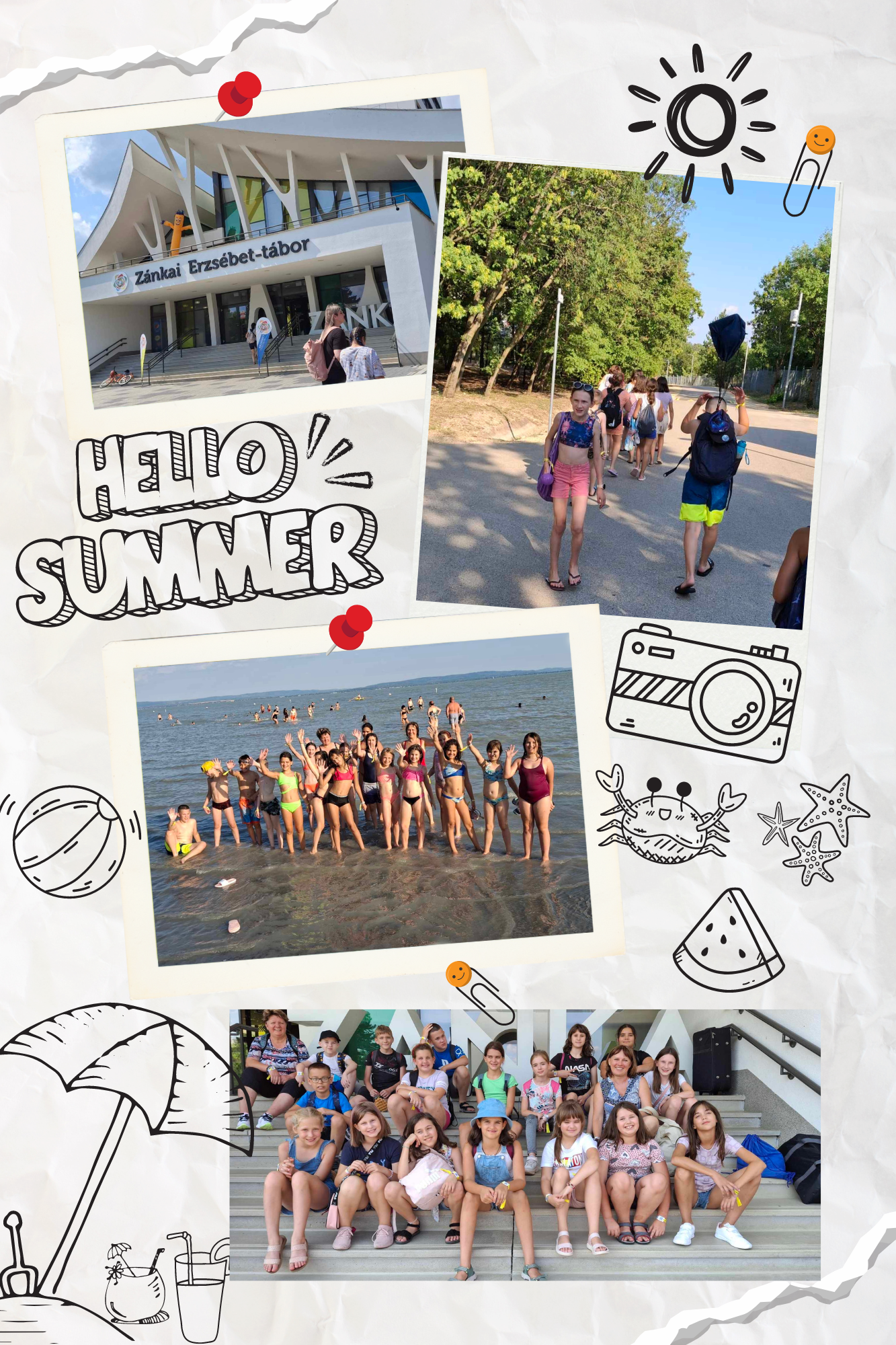 Black and White Doodle Hello Summer Vibes Photo Collage 1