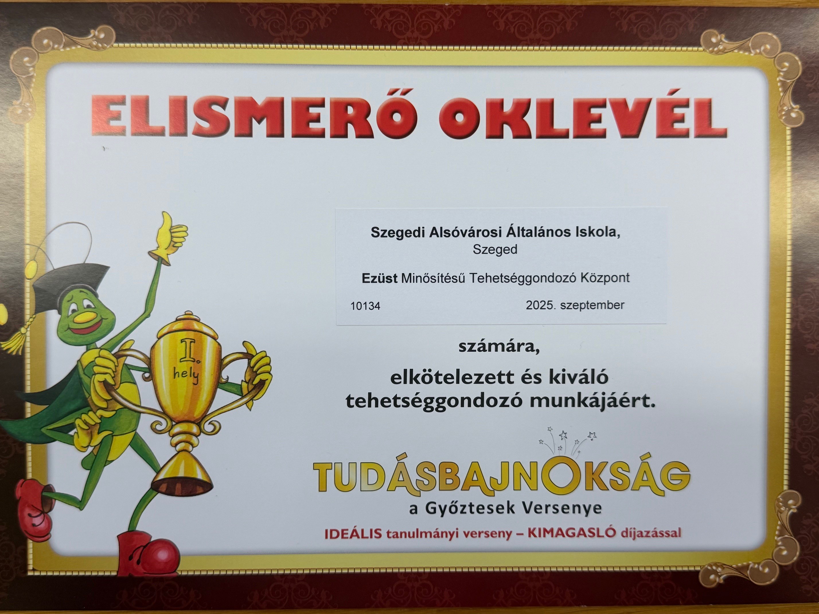 tudasbajnoksag oklevel